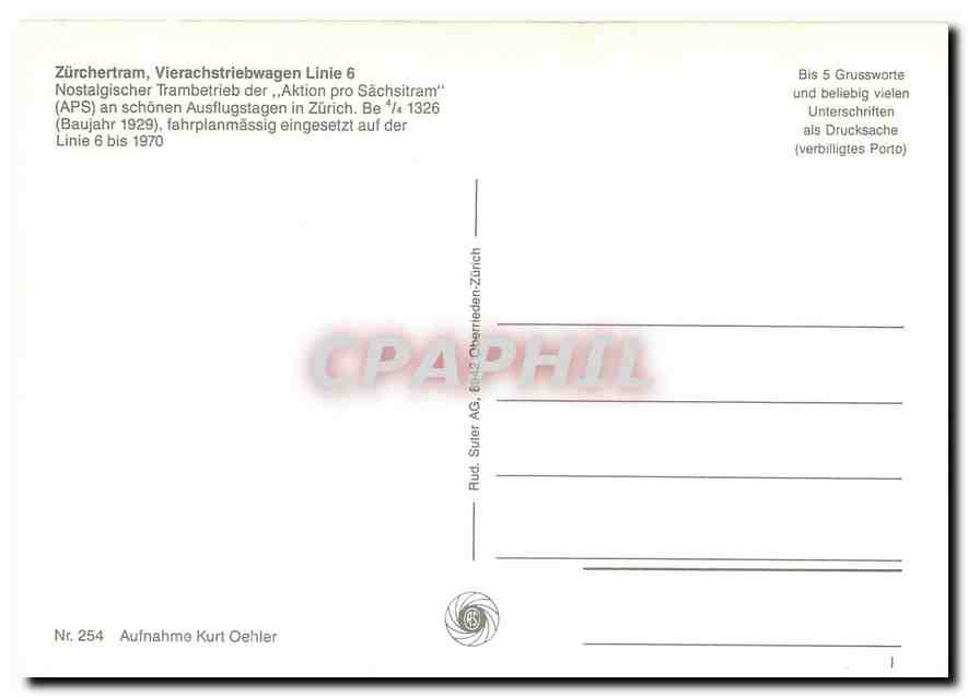 CPM Zuerchertram Vierachstriebwagen Linie 6 — Verso