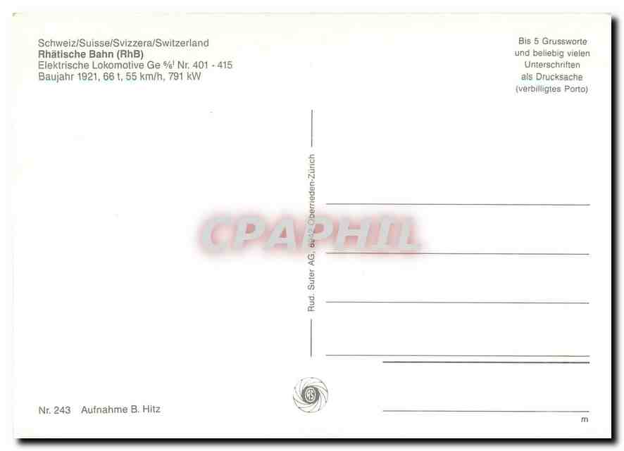 CPM Rhaetische Bahn (RhB) Elektrische Lokomotive Ge 5/5 Nr.401-415 — Verso