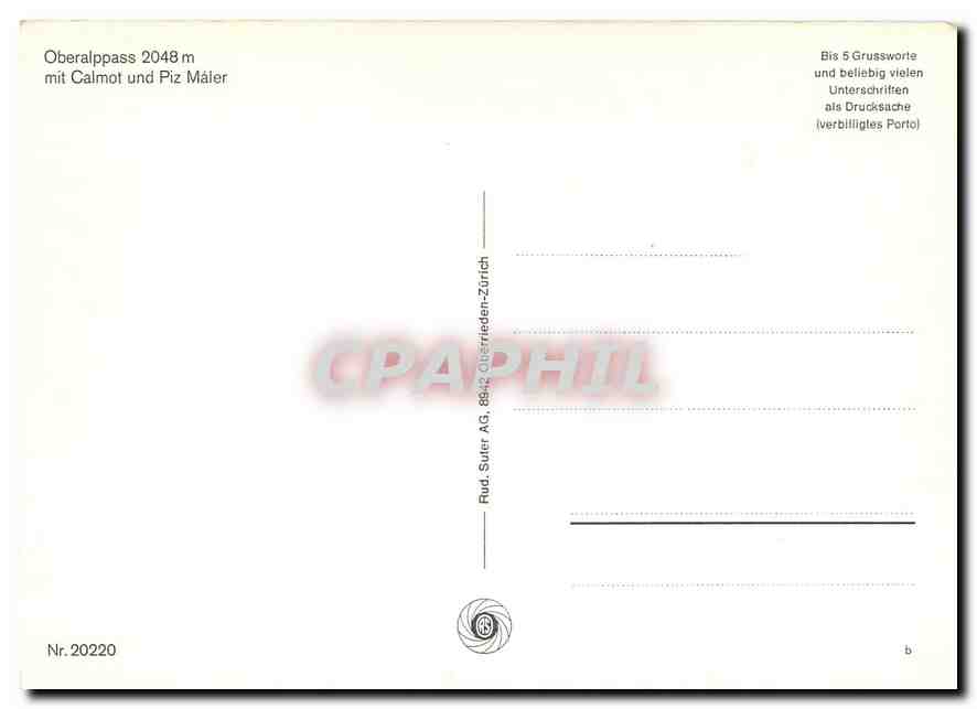 CPM Oberalppass 2048m mit Calmot und Piz Maler — Verso
