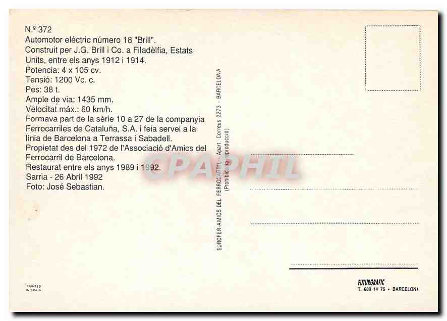CPM No. 372 Automotor electric numero 18 "Brill" — Verso