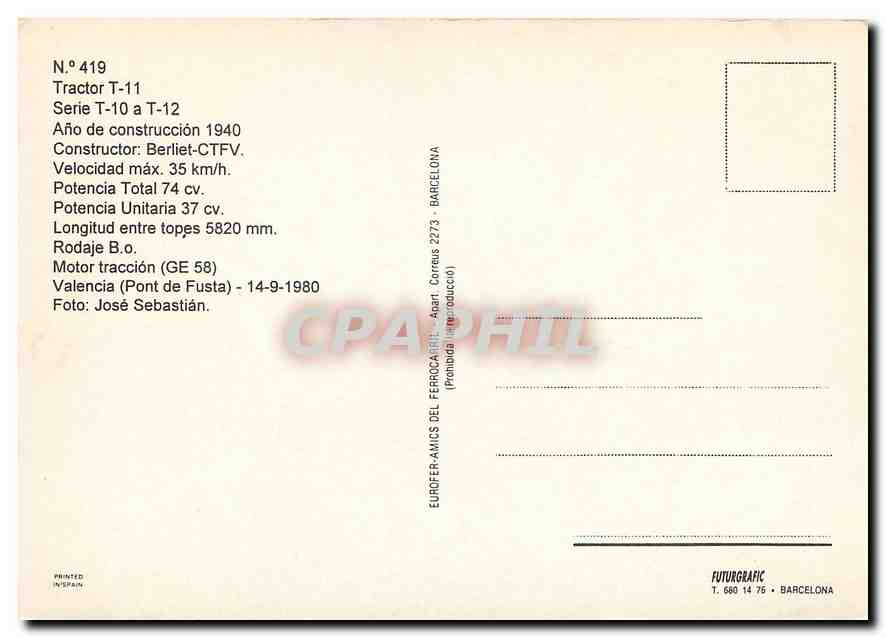 CPM No. 419 Tractor T-11 — Verso