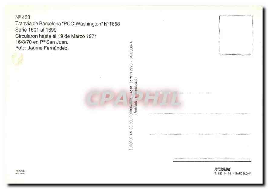 CPM Tranvia de Barcelona "PCC-Washington" No. 1658 — Verso