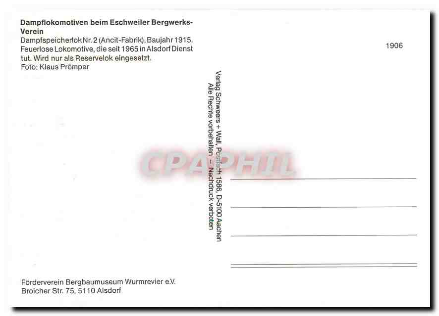CPM Dampflokomotiven beim Eschweiler Bergwerks-verein Dampfspeicherlok Nr.2 — Verso