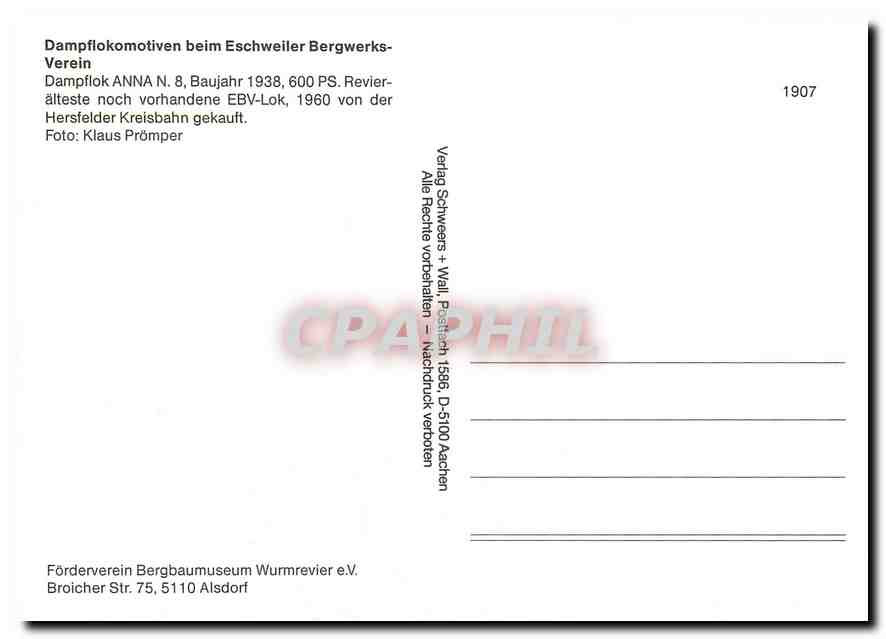 CPM Dampflokomotiven beim Eschweiler Bergwerks-verein DAmpflok ANNA N.8 — Verso