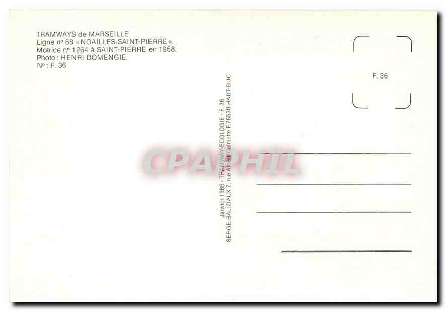 CPM Tramways de Marseille Ligne No.68 — Verso