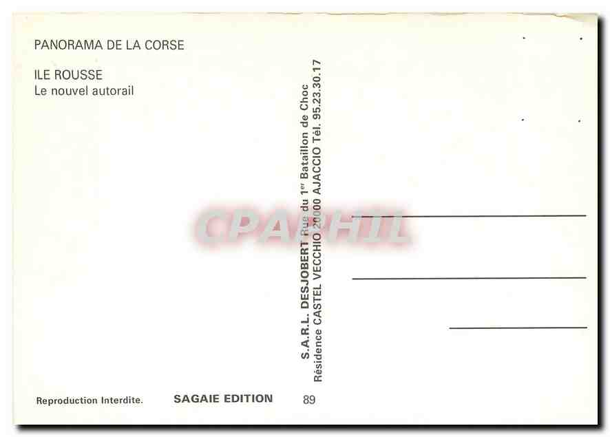 CPM Ile Rousse Le nouvel autorail — Verso