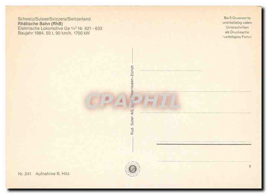 CPM Rhaetische Bahn (RhB) Elektrische Lokomotive Ge 4/4 Nr. 621-633 — Verso