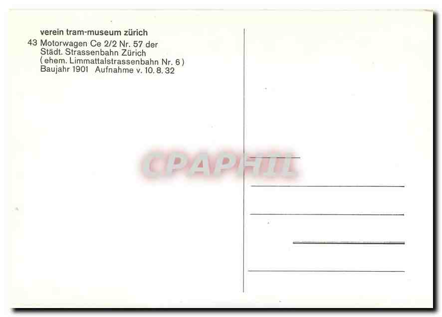CPM verein tram-museum zuerich Motorwagen Ce 2/2 Nr. 57 — Verso