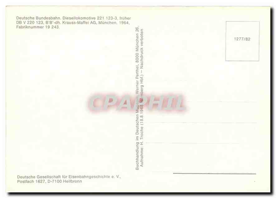 CPM Deutsche Bundesbahnn Diesellokomotive 221 123-3 — Verso