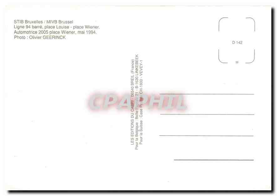 CPM STIB Bruxelles Ligne 94 barre place Lousie — Verso