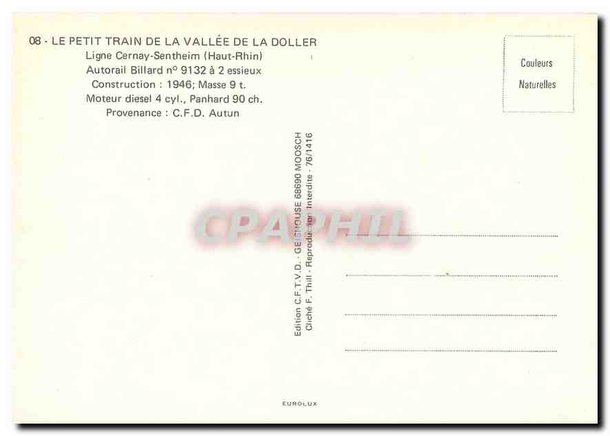 CPM Autorail Billard No. 9132 a 2 essieux — Verso
