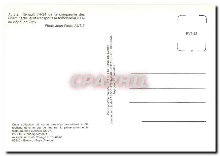 CPM Autorail Renault VH-24 de la compagnie des Chemins de Feret Transports Automobiles au depot de G — Verso