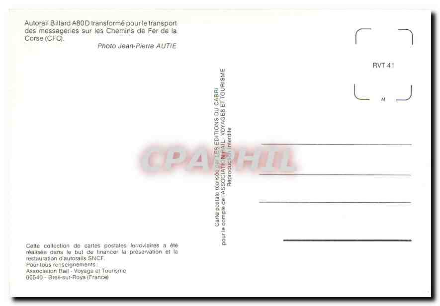CPM Autorail Billard A80D transforme pour le transport des messageries sur les Chemins de Fer de la  — Verso