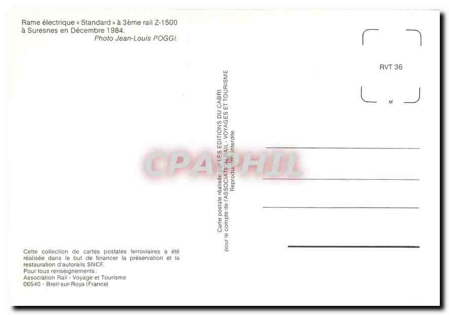 CPM Rame electrique "Standard" a 3eme rail Z-1500 a Suresnes en Decembre 1984 — Verso