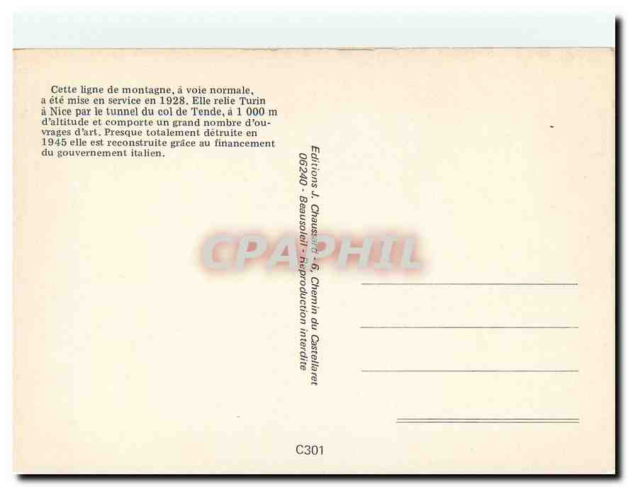 CPM Ligne Nice-Coni Refection de la voute du Tunnel de Tende — Verso