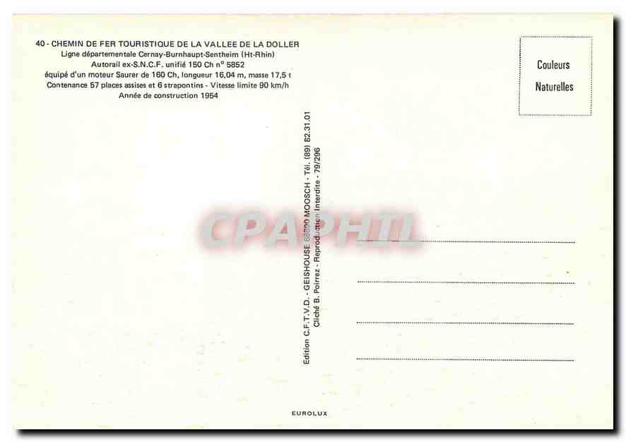 CPM Autorail ex-S.N.C.F. unifie 150 Ch No.5852 — Verso