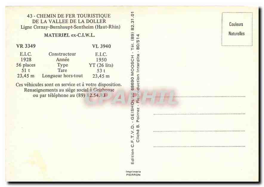 CPM Chemin de Fer Touristique de la Vallee de la Doller — Verso