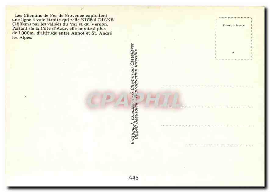 CPM Autorail Billard en gare de Villars — Verso