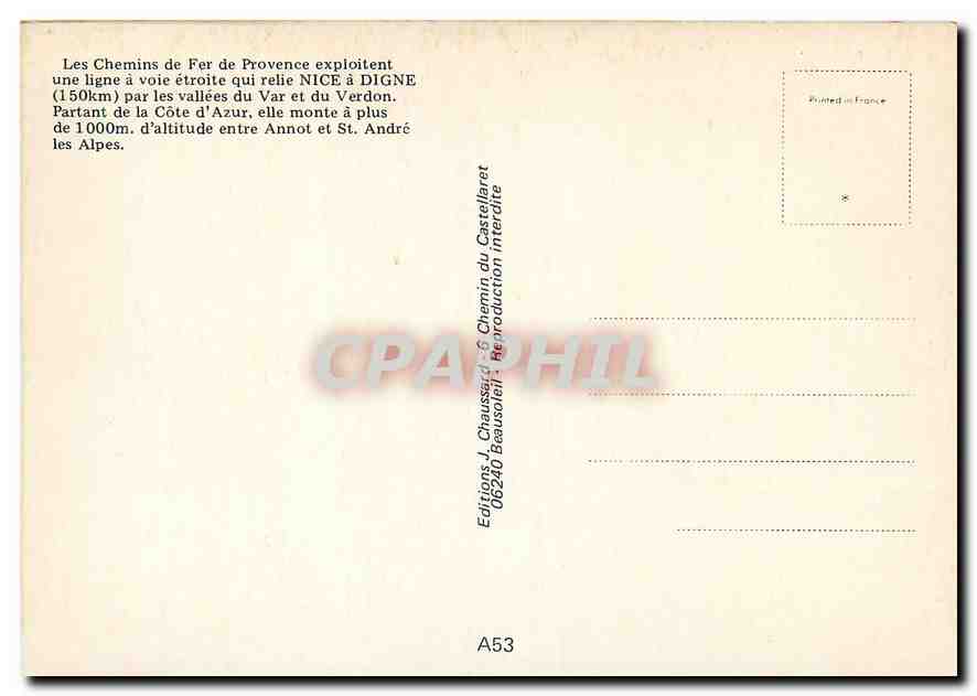 CPM Touet sur Var — Verso