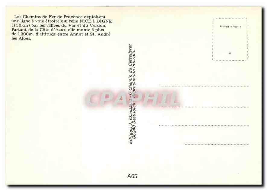 CPM La gare d'Entrevaux et le plan de Puget — Rückseite