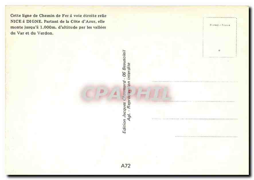 CPM Autorail SY  sur le viaduc de la Beite a Annot — Verso