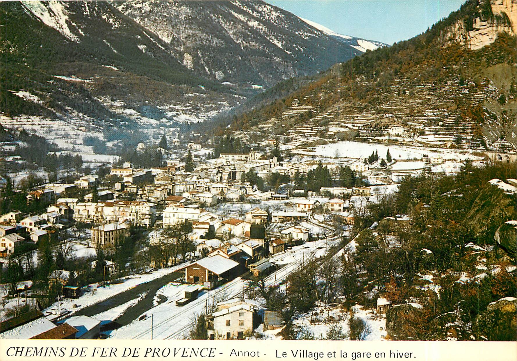 CPM Annot - Le village et la gare en hiver