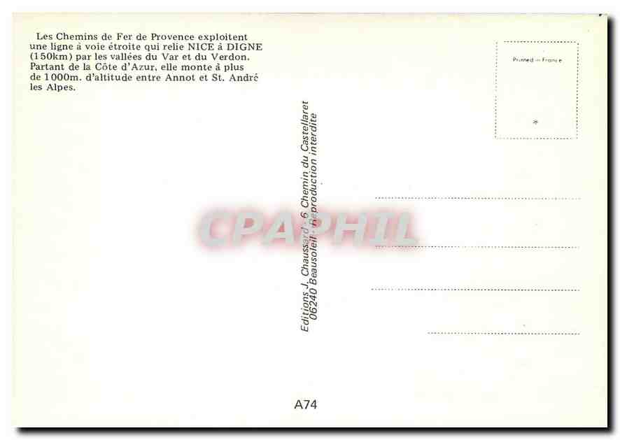 CPM Annot: La gare et le village — Rückseite