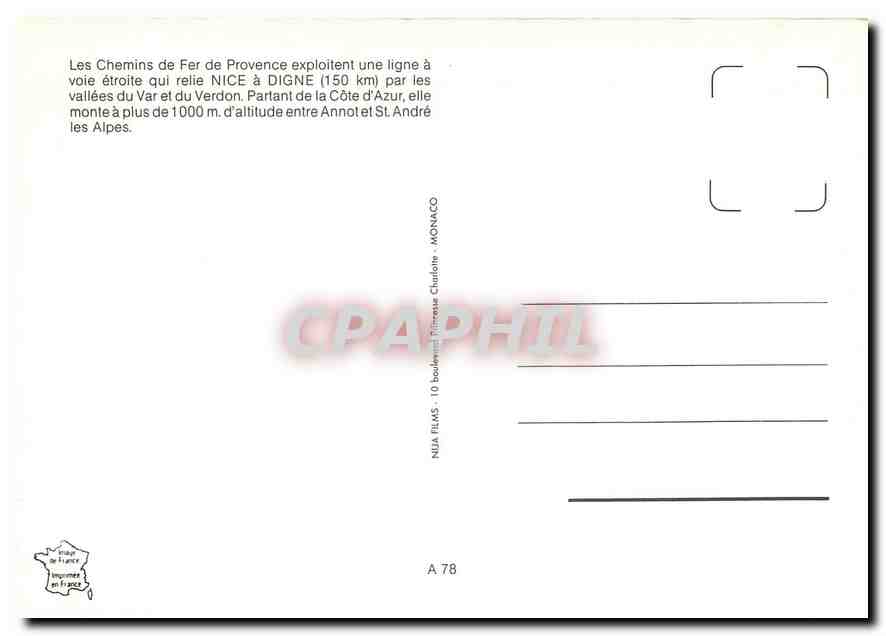 CPM Arrivee d'un Autorail C.F.C. a Annot — Verso