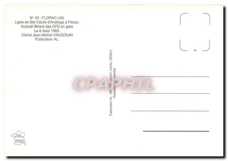 CPM Autorail Billard des CFD en gare le 8 Aout 1963 — Verso