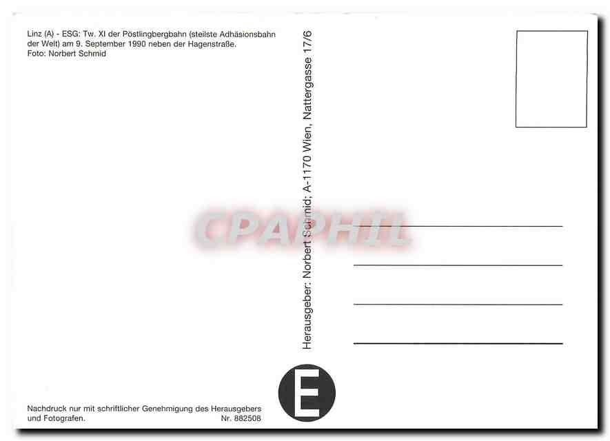 CPM Tw. XI der Poestlingbergbahn am 9. September 1990 neben der Hagenstrasse — Verso