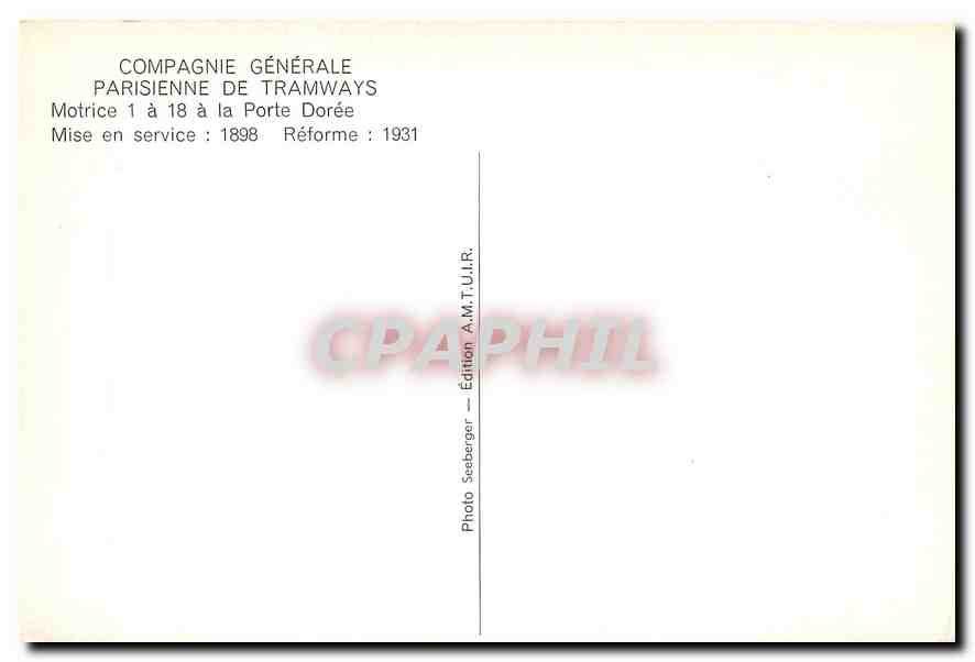 CPM Motrice 1 a 18 a la Porte Doree — Verso