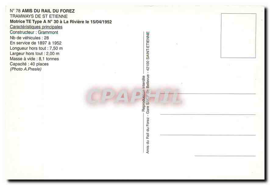 CPM Tramways de St Etienne  La Rivière le 15/04/1952 — Verso