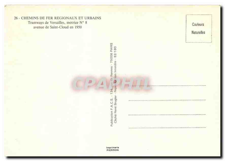 CPM Tramways de Versailles  avenue de Saint-Cloud en 1950 — Verso