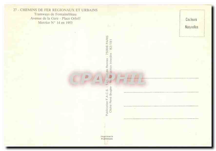 CPM Tramways de Fontainebleau  Avenue de La Gare - Place Orloff en 1953 — Verso