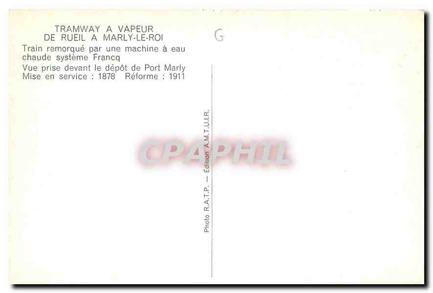 CPM Tramway à vapeur de Rueil à Marly-Le-Roi — Verso