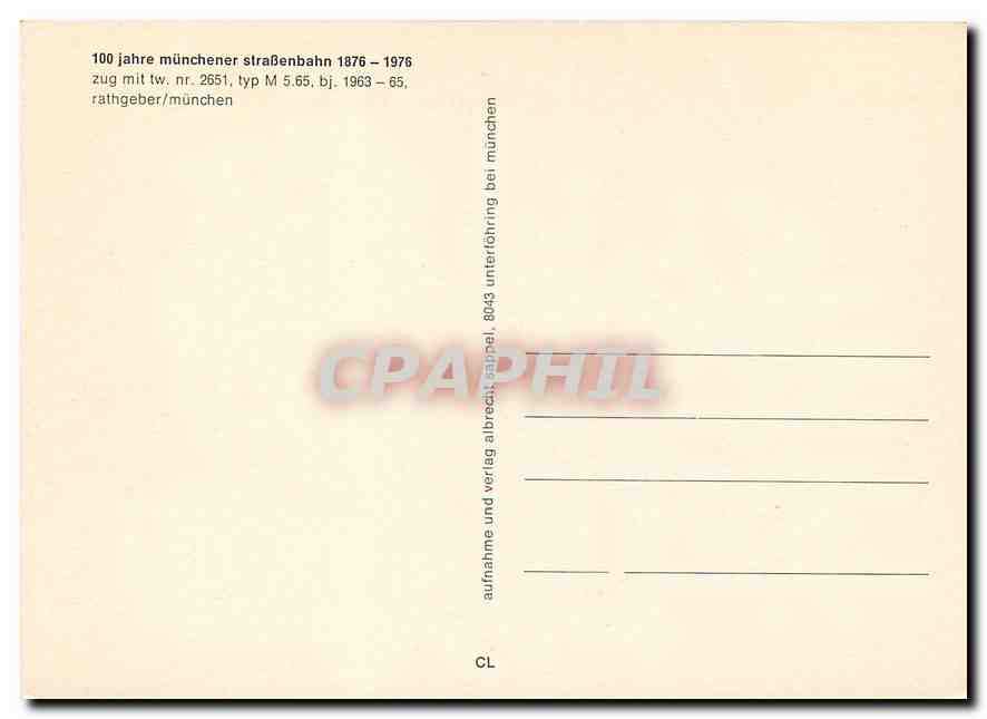 CPM jahre munchener straBenbahn 1876-1976 — Verso