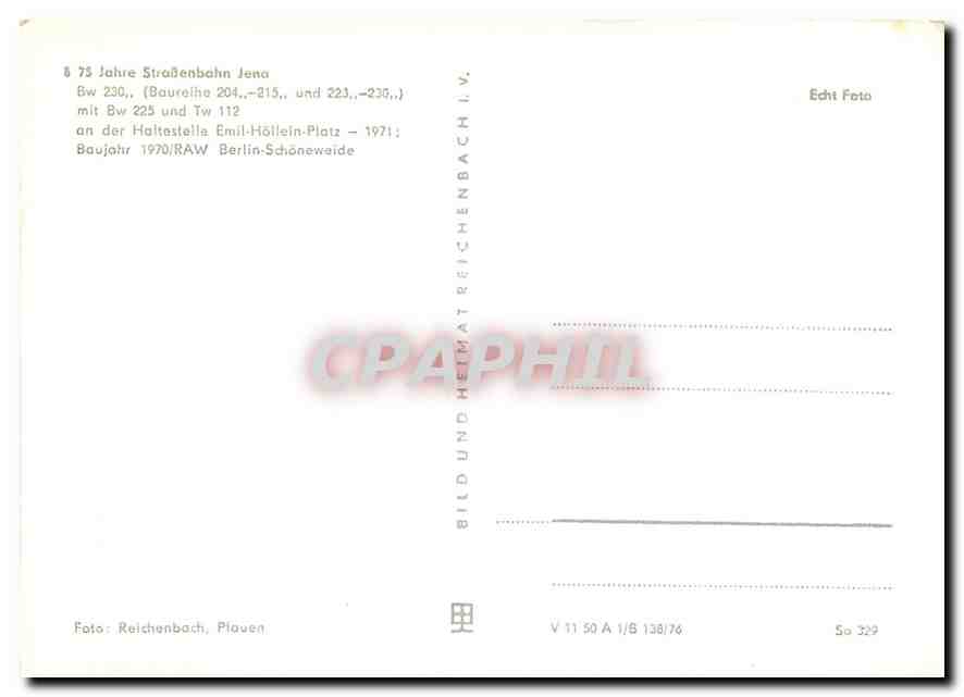 CPM Jahre StraBenbahn Jena an der Haltestelle Emil Hollein Platz 1971 — Verso