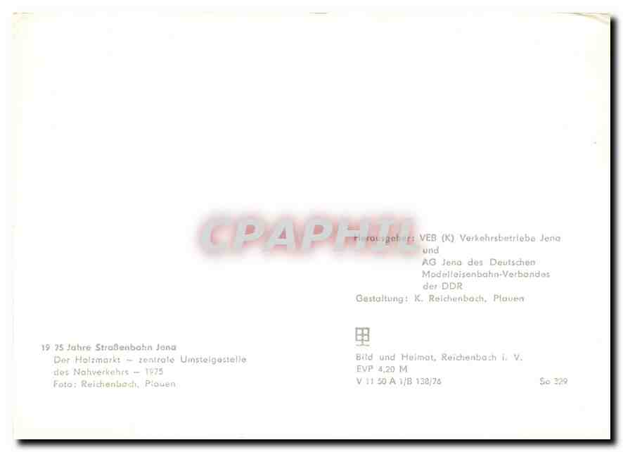 CPM Jahre StraBenbahn Jena Der Holzmarkt zentrale Umsteigestelle 1975 — Verso