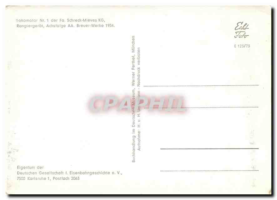 CPM Lokomotor Rangiergeroi Achstalge AA Breuer Werke 1934 — Verso