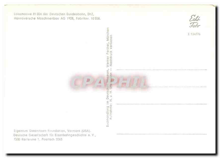 CPM Lokomotive der Deutschen Bundesbahn Hannoversche Maschinenbau AG 1928 — Verso