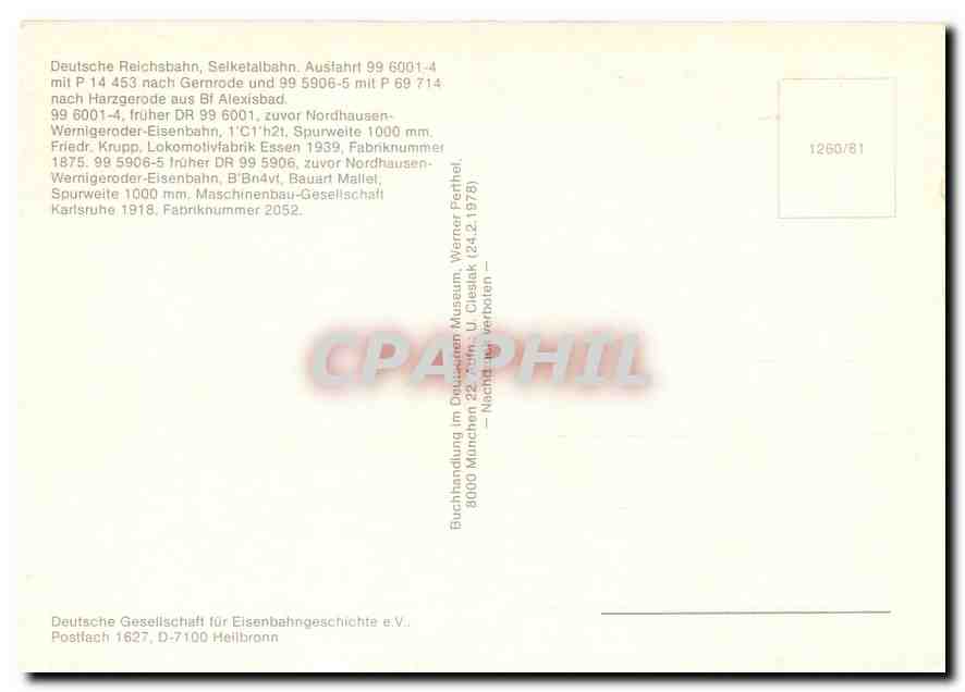 CPM Deutsche Reichsbahn Selketalbahn Ausfahrt — Verso