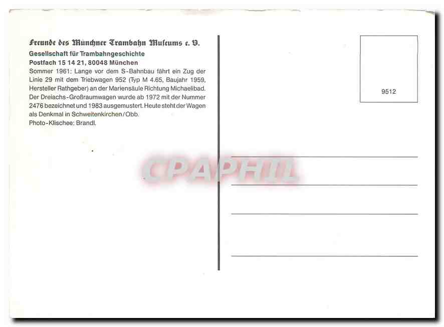 CPM Gesellschaft fur Trambahngeschichte Munchen — Verso