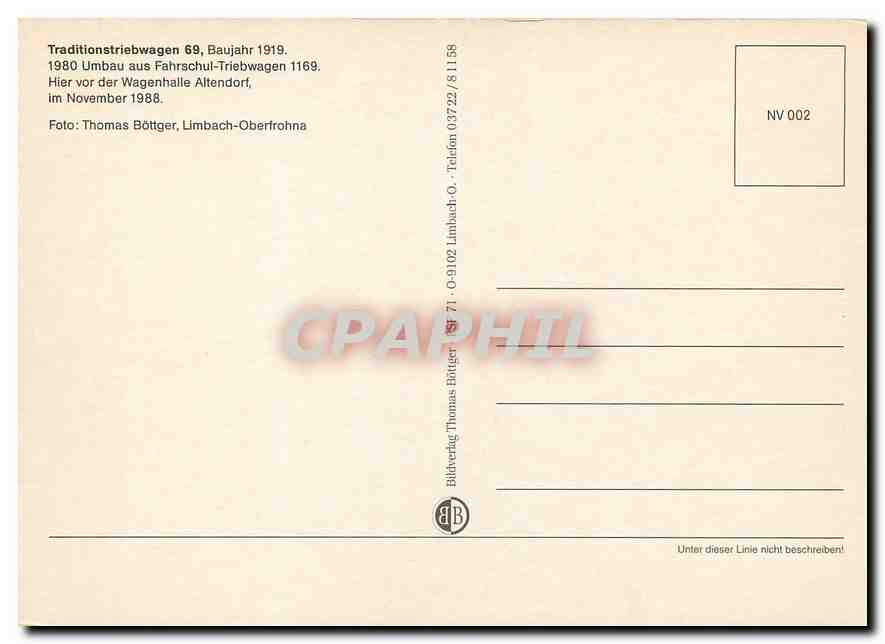 CPM Traditionstriebwagen Baujahr 1919 Limbach Oberfrohna — Verso