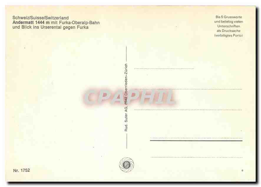 CPM Andermatt mit Furka Oberaip Bahn Switzerland — Verso