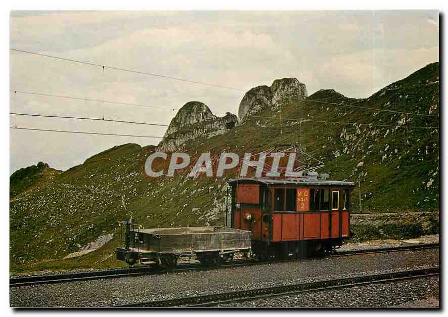 CPM Locomotive MGI HG à la station terminus des Rochers de Naye 15 septembre 1983