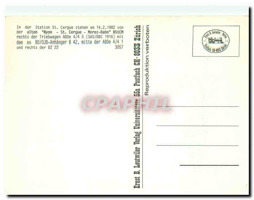 CPM In der Station St Cergue stehen am 14/2/1982 — Verso