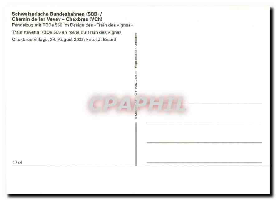 CPM Chemin de fer Vevey Chexbres — Verso