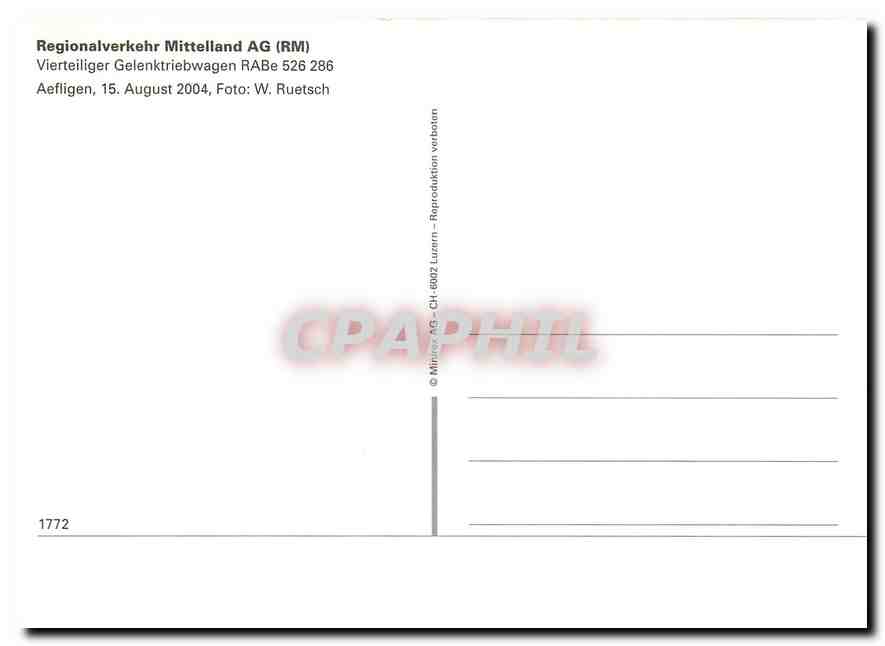 CPM Regionalverkehr Mitteland AG Aefligen 15 august 2004 — Verso