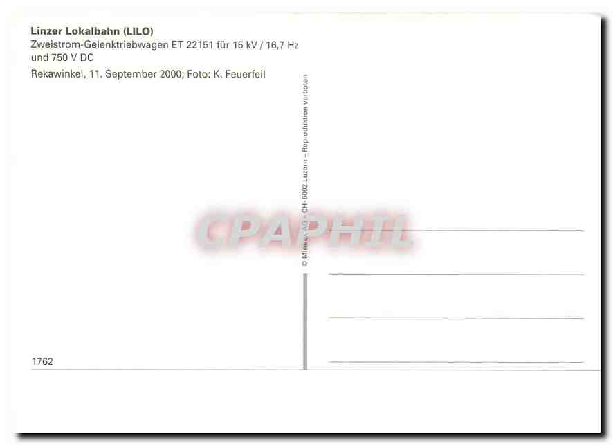 CPM Linzer Lokalbahn Rekawinkel 11 semptember 2000 — Verso