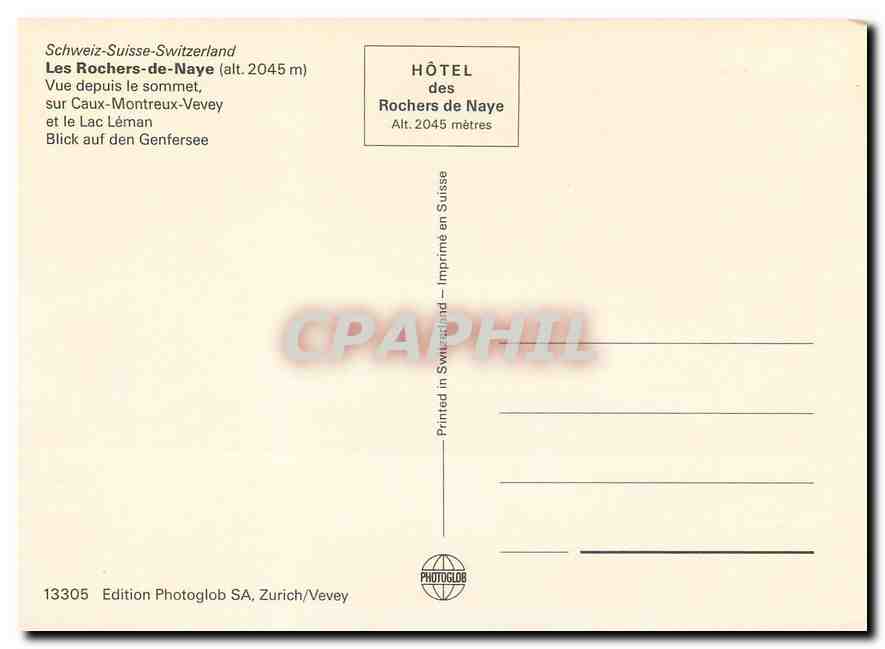 CPM Les Rochers de Naye Switzerland — Verso